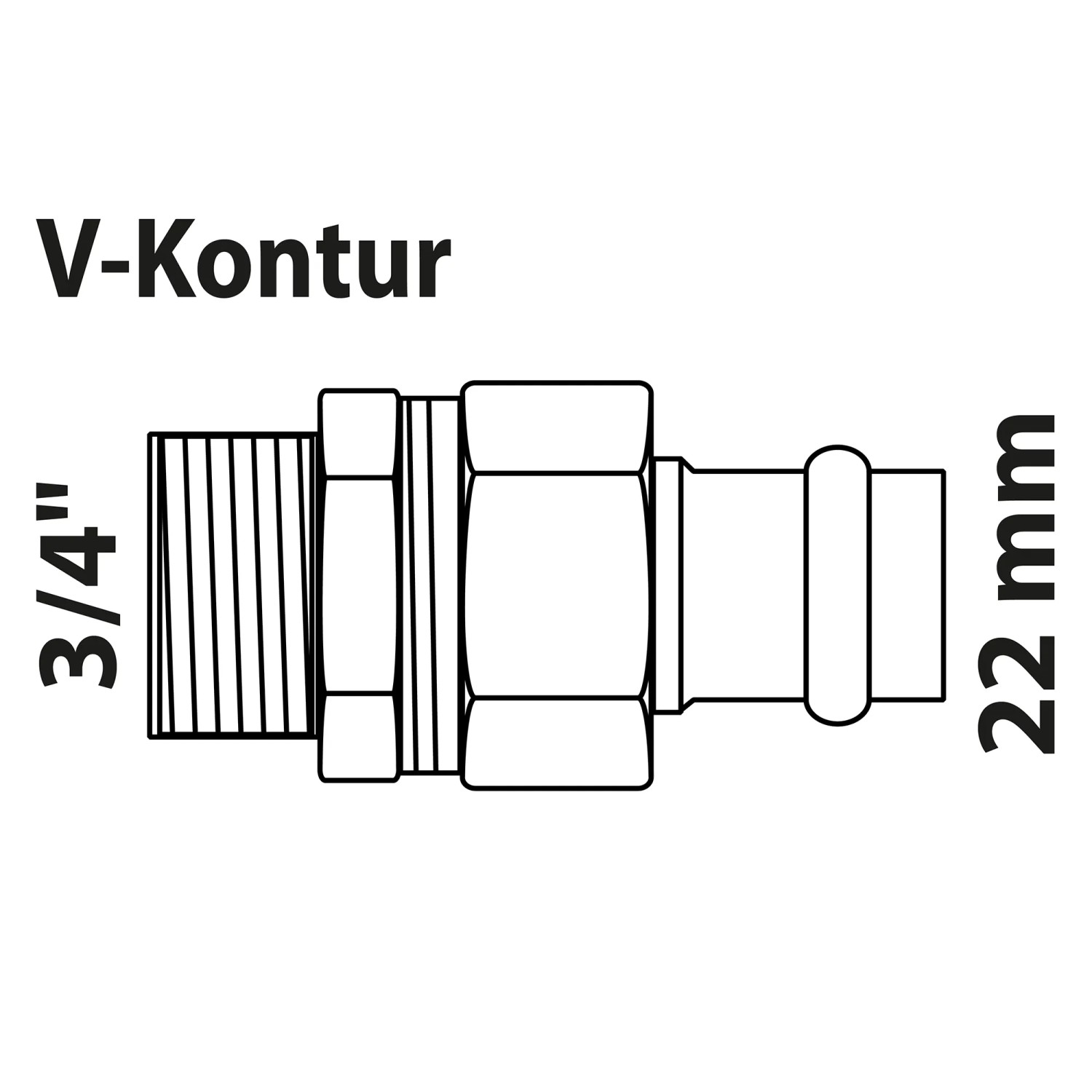 Zeichnung einer Kirchhoff RG-Verschraubung, flachdichtend, 22 mm x 26,4 mm (3/4 AG).