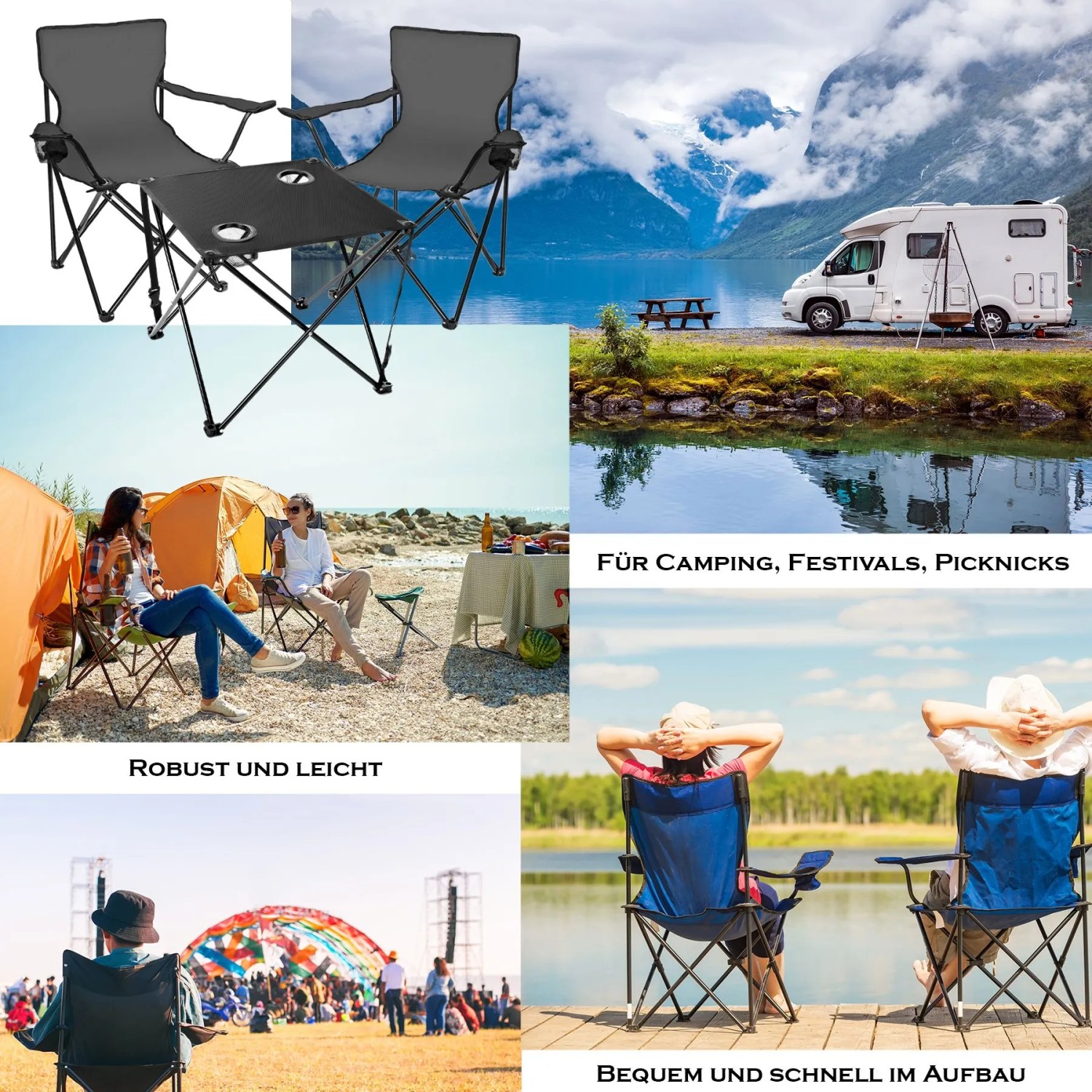 BigDean Campingtisch mit Stühlen Dunkelgrau Camping Tisch Stuhl Set Camping Stühle Campingstühle Campingstühle Faltbar Campingmöbel Set_3