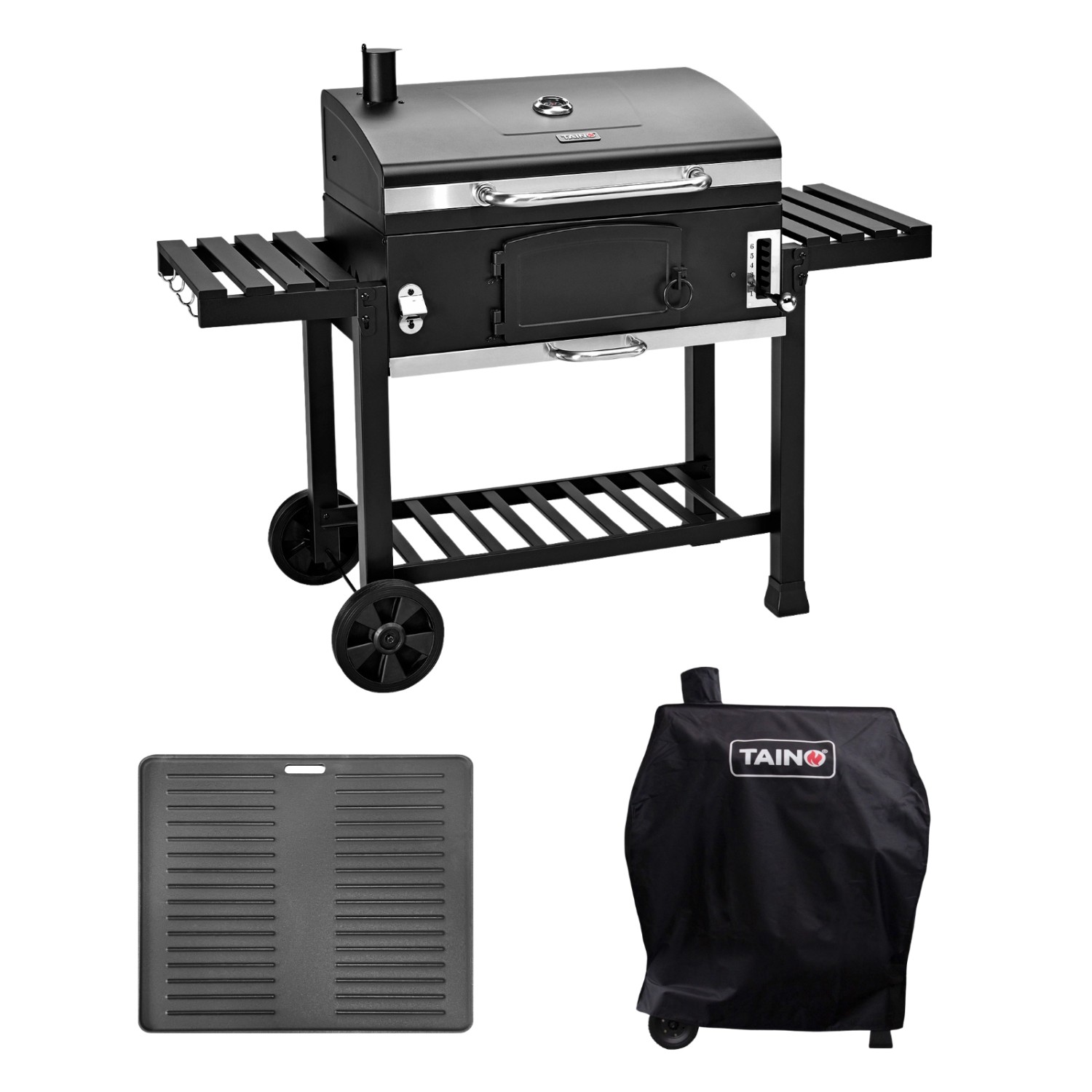 Taino Hero XXL Smoker Set Mit Haube Grillplatte BBQ Grillwagen Holzkohlegri günstig online kaufen
