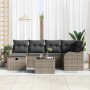 Graues 7-teiliges vidaXL Garten-Sofa-Set aus Polyrattan mit Kissen und Stauraum.
