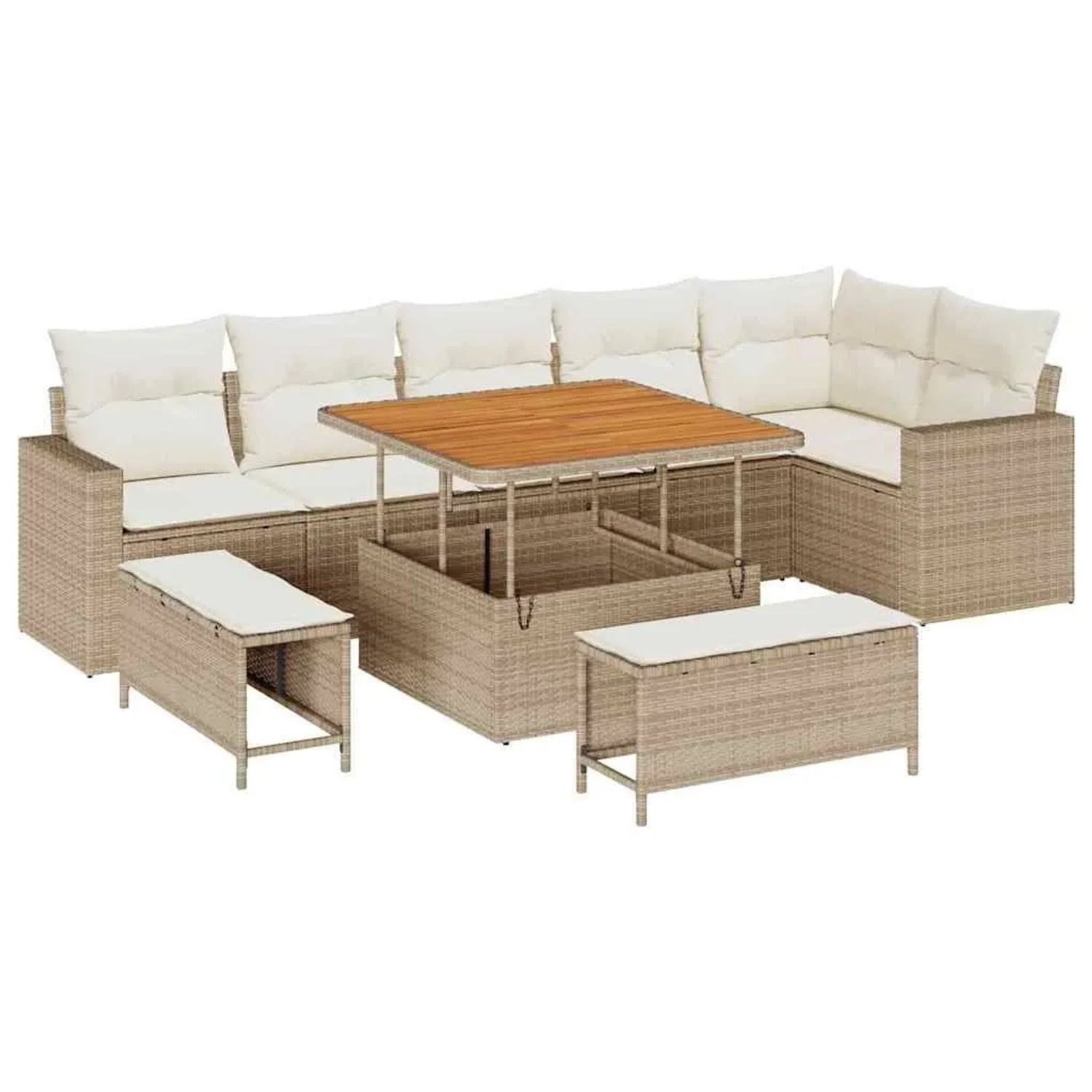 vidaXL Gartensofa-Set mit Kissen 11 Stk Beige und Creme Poly-Rattan 3363576 günstig online kaufen