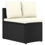 Schwarzes Poly Rattan Sofa Element mit cremefarbenen Auflagen für die Garten-Sofagarnitur.