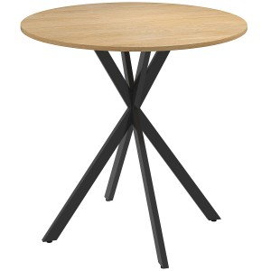 Runder Esstisch in Eiche mit schwarzem Stahlgestell im Industrie-Stil, 80x80x75 cm.