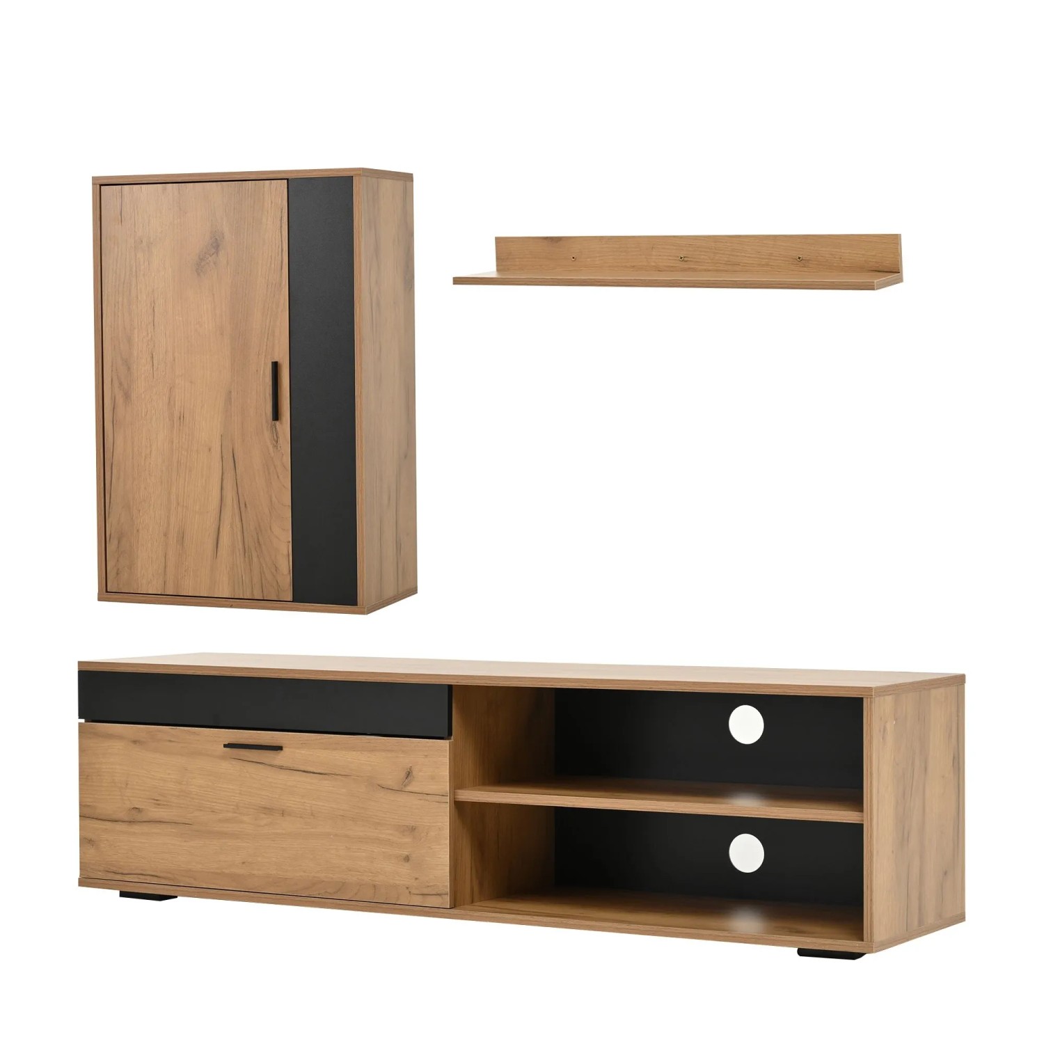 okwish TV Wohnwand-Set mit TV-Board Wohnzimmer 140x35x39cm Natur Schwarz