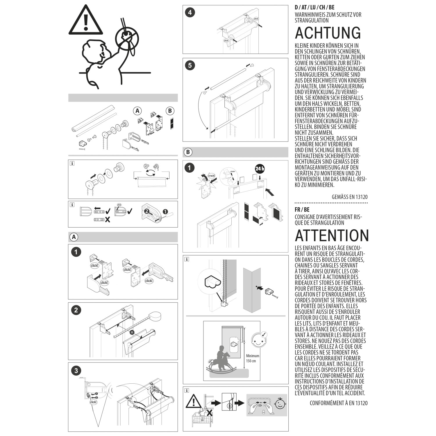 Montageanleitung für Gardinia Doppelrollo EasyFix, 45x150 cm, Schwarz.