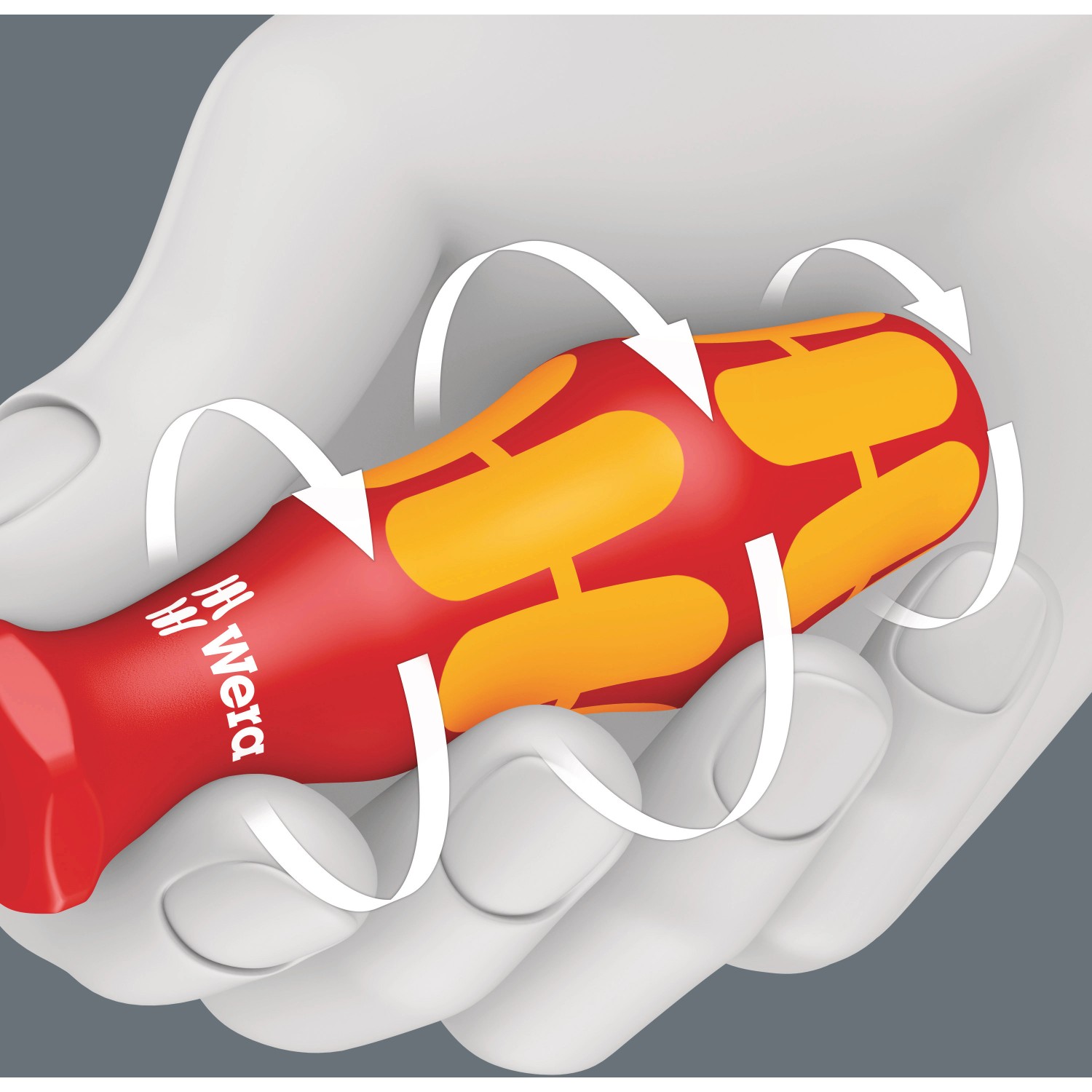 Wera isolierter Kreuzschlitz-Schraubendreher PH 1 x 80 mm mit rotem Griff in einer Hand.