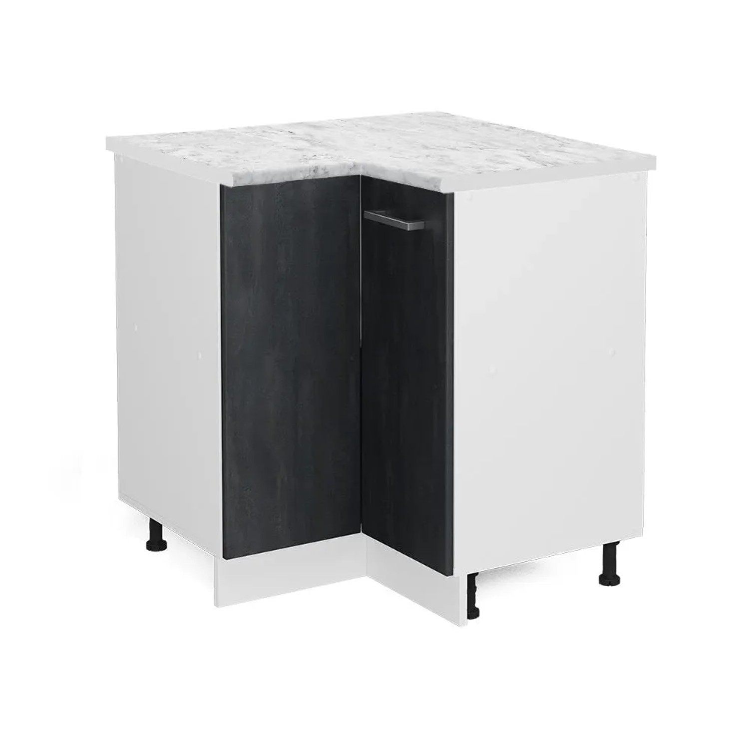 Vicco Eckunterschrank R-Line Küchen Eckschrank Schwarz Beton Weiß 76 cm AP Marmor