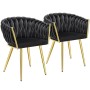 2er Set Tectake Esszimmerstühle Astano, schwarz mit goldenen Beinen, Samtbezug und Knotendesign.