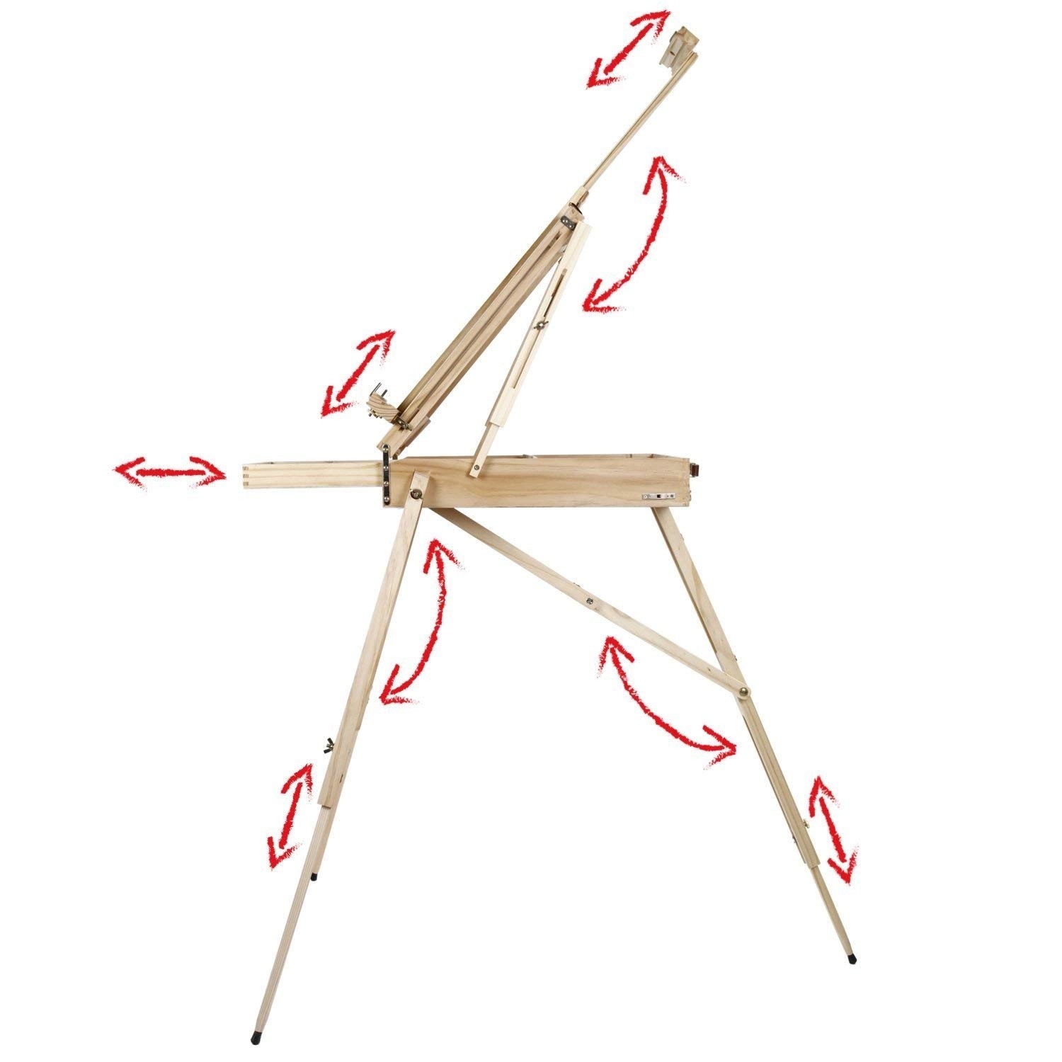 Artina Madrid Staffelei aus Kiefernholz, Dreibein mit Malkoffer und Verstellmöglichkeiten.