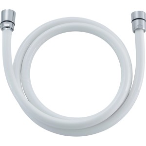 Weißer Duschschlauch (175 cm) mit Drehanschluss für mehr Flexibilität im Bad.