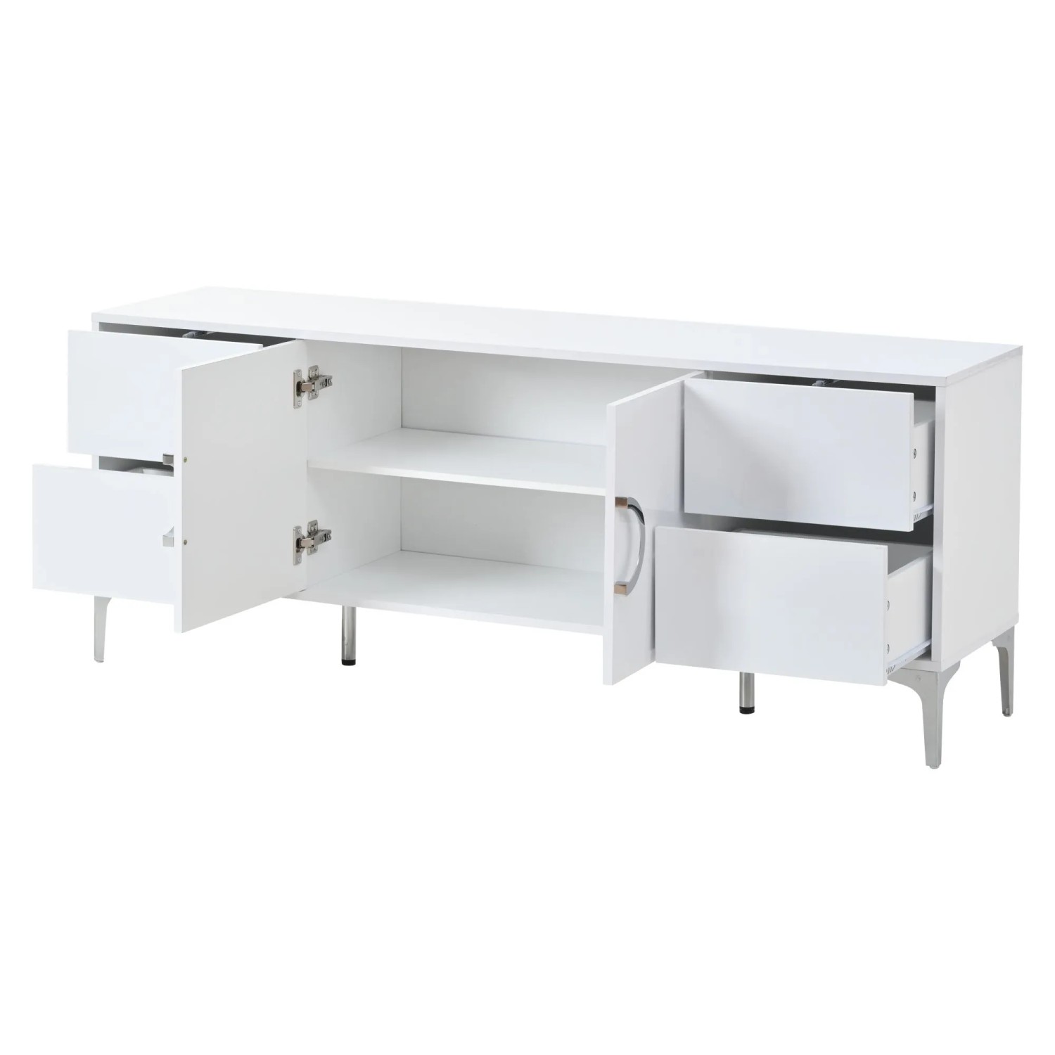 okwish Beistellschrank mit Schubladen Türen Wohnzimmer 150x38x59cm Weiß