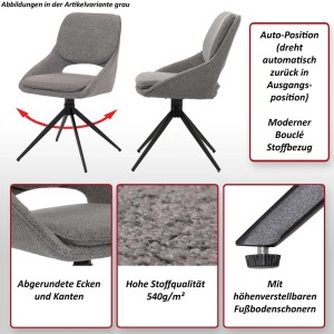 6er Set: Brauner Esszimmerstuhl mit Bouclé-Bezug, drehbar und mit Auto-Position Funktion.