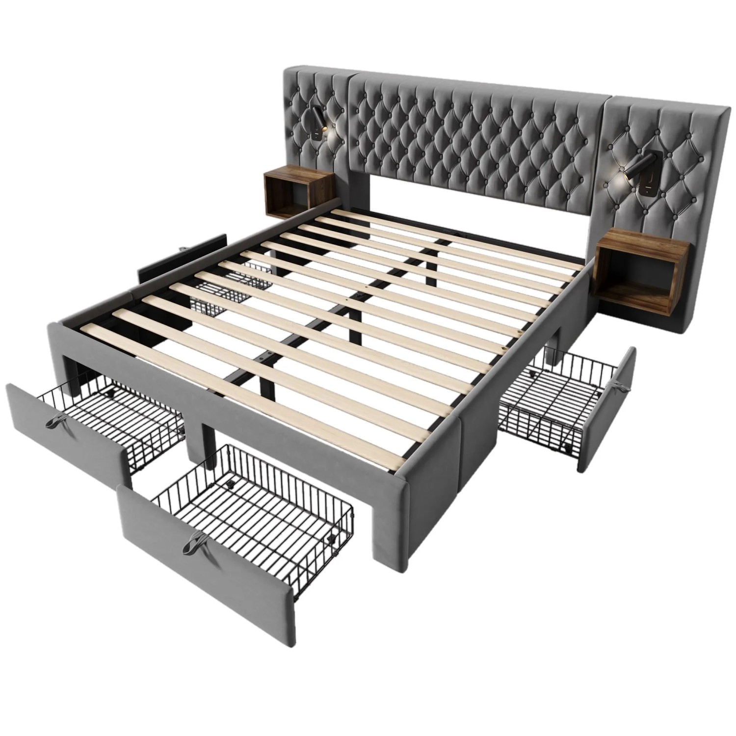 okwish Bettanlage 180x200cm mit Nachttischen Schlafzimmer Grau ohne Matratze