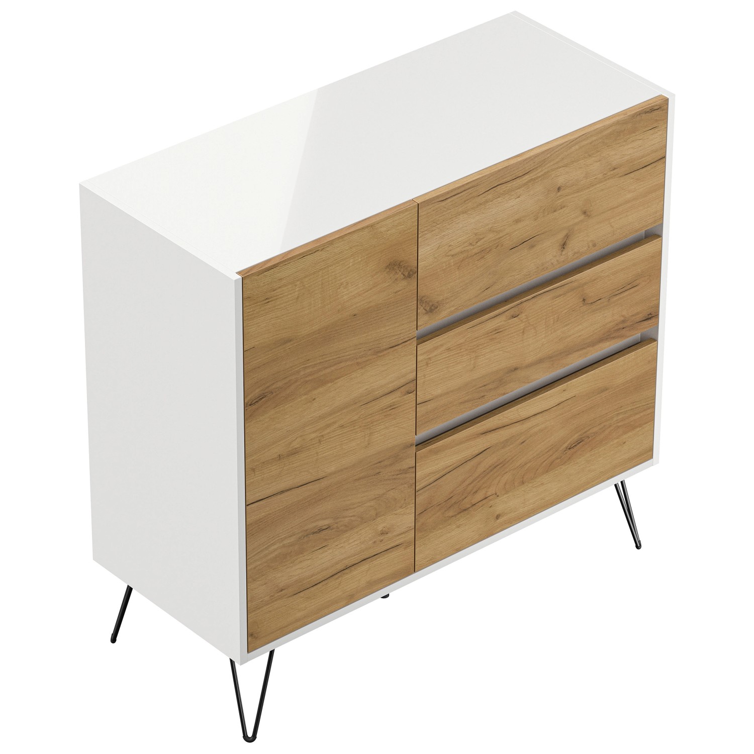 Posseik Sideboard Industrial L 3 Schubladen 1 Tür 100 cm Weiß Eiche Front günstig online kaufen