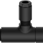 Schwarzes, mattes Kirchhoff Universal Eckventil für Kalt- und Warmwasserleitungen.