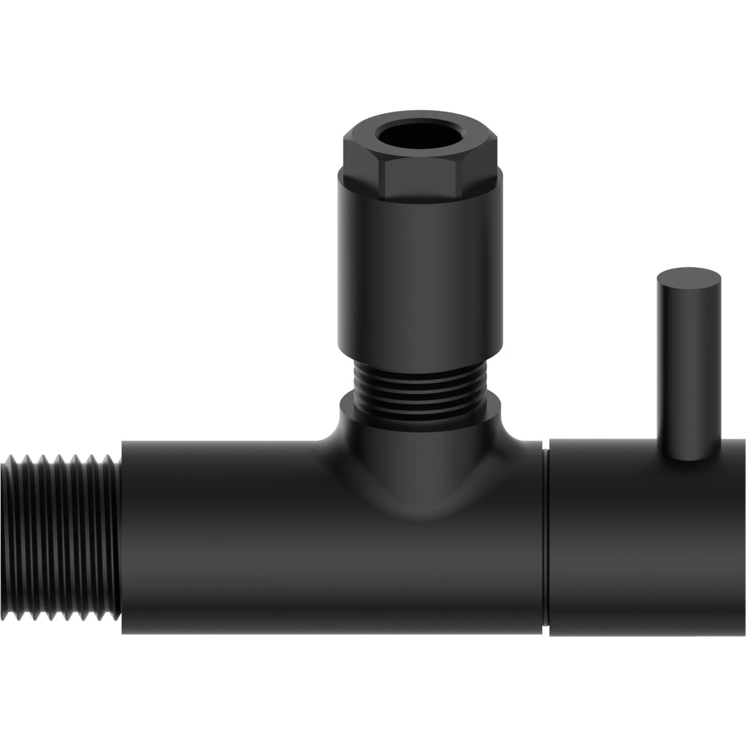 Schwarzes, mattes Kirchhoff Universal Eckventil für Kalt- und Warmwasserleitungen.