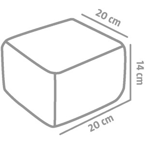 Skizze eines anthrazitfarbenen EHL Mauersteins Verona Antik (20x20x14 cm) mit Maßangaben.