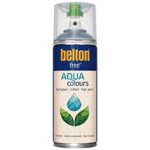 Belton Free AQUAcolours Klarlack Spray, transparent, hochglänzend, 400ml Dose.