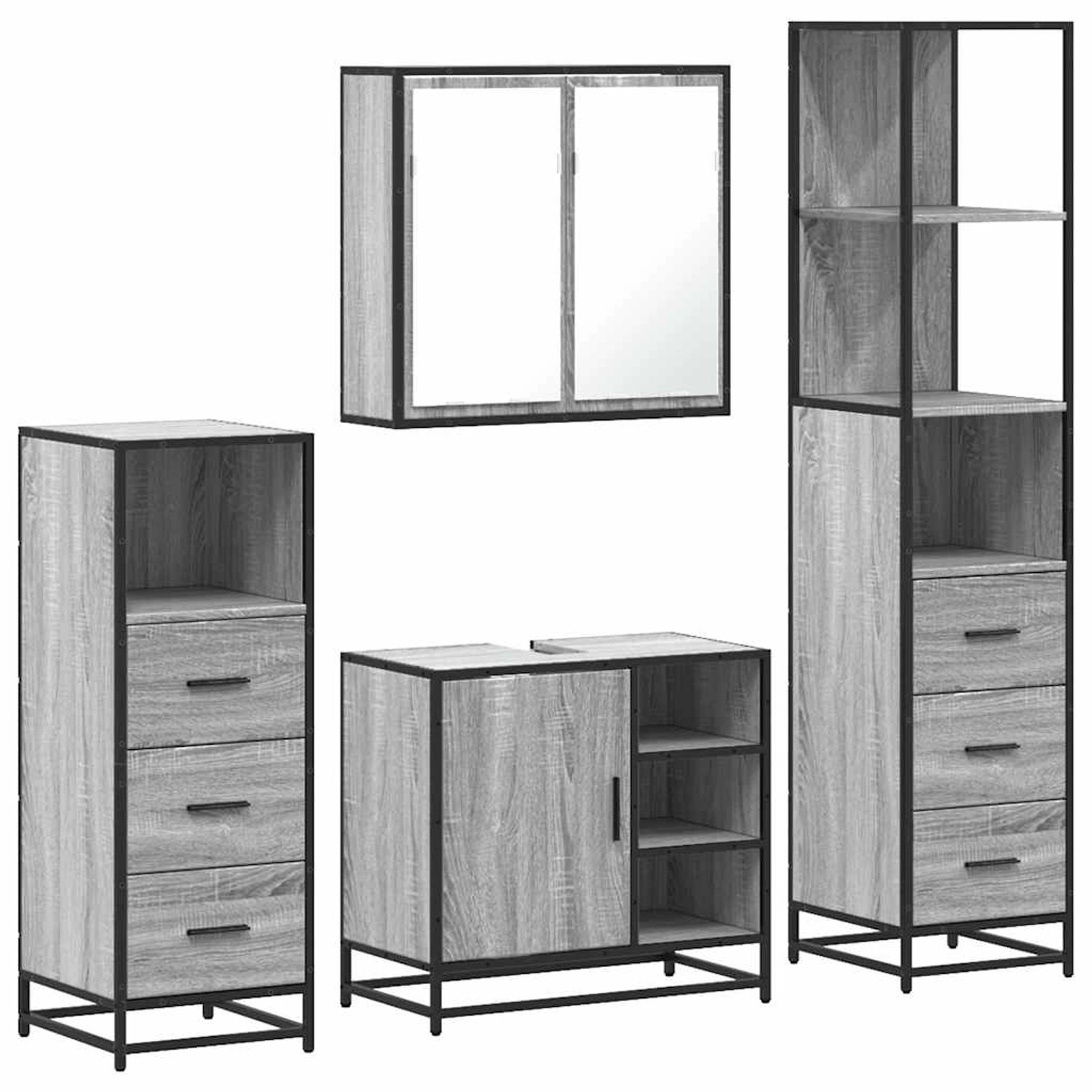 vidaXL 4-Tlg Badmöbel-Set Grau Sonoma Holzwerkstoff 3301268 günstig online kaufen