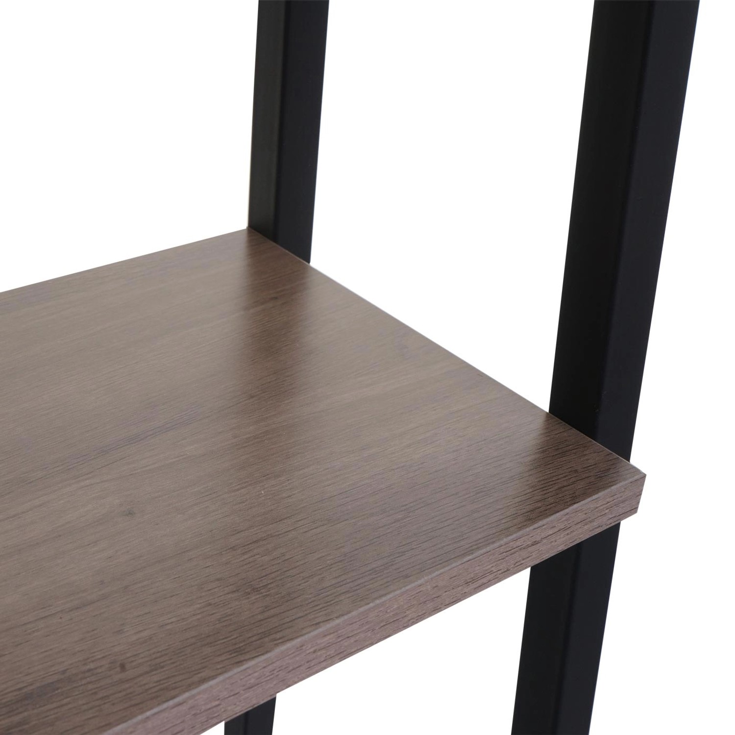 Detailaufnahme: MCW Standregal K82 in Grau-Braun mit drei Regalböden und schwarzem Metallgestell.