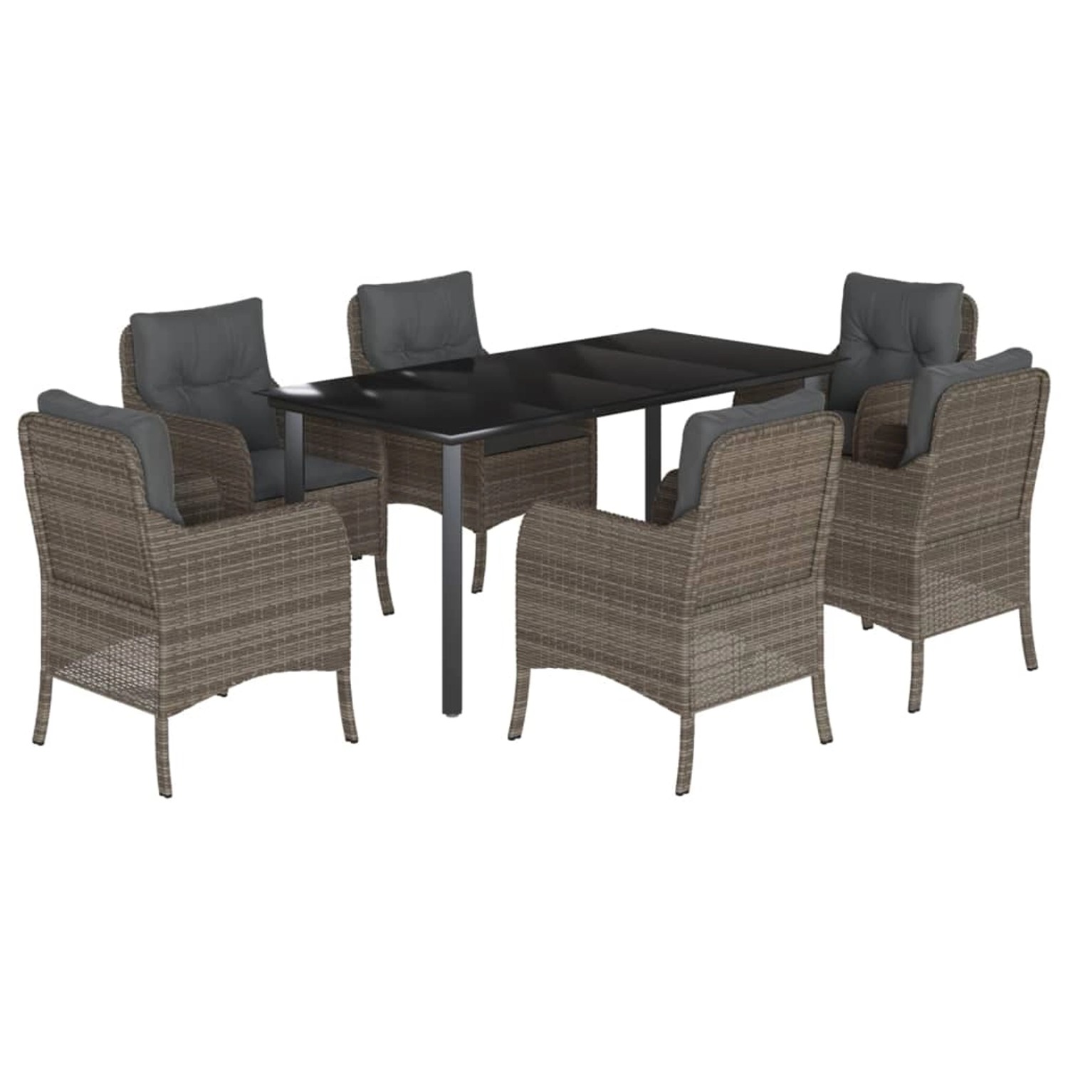 vidaXL 7-Tlg Garten-Essgruppe mit Kissen Grau Poly Rattan 3211959 günstig online kaufen