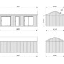 Technische Zeichnung Palmako Holz-Gartenhaus mit Satteldach, Maße 901x448 cm.