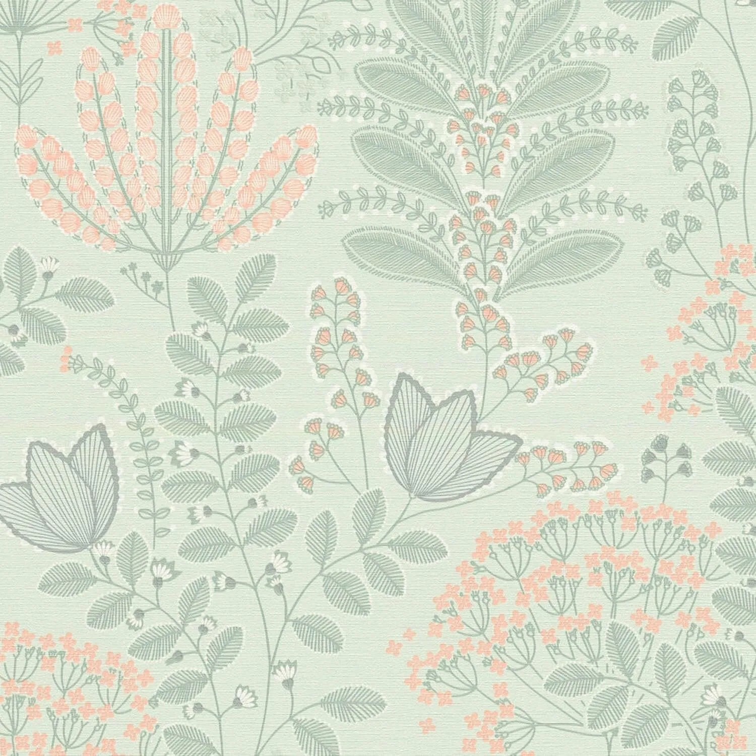 PROFHOME 393493-GU Blumen Tapete Floral Matt Grün Hell-Grün Rosa Weiß 0,53 m x 10,05 m 5,33 m2