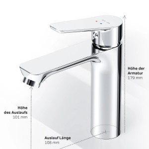 AM.PM Waschtischarmatur Hit M, Chrom, mit Klick-Ablaufgarnitur. Waschbeckenarmatur für moderne Bäder.