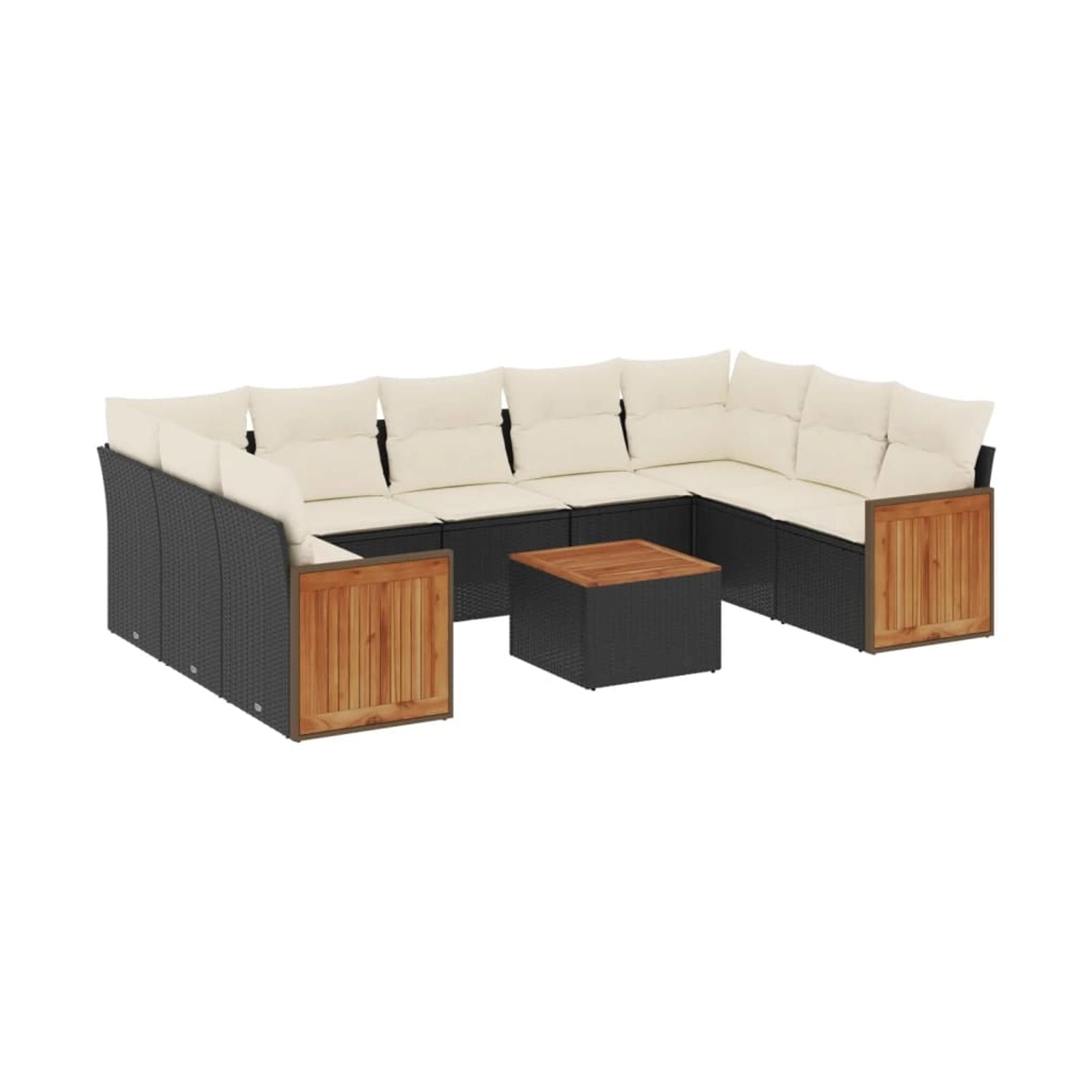 vidaXL 10-Tlg Garten-Sofagarnitur mit Kissen Schwarz Poly Rattan 3227960