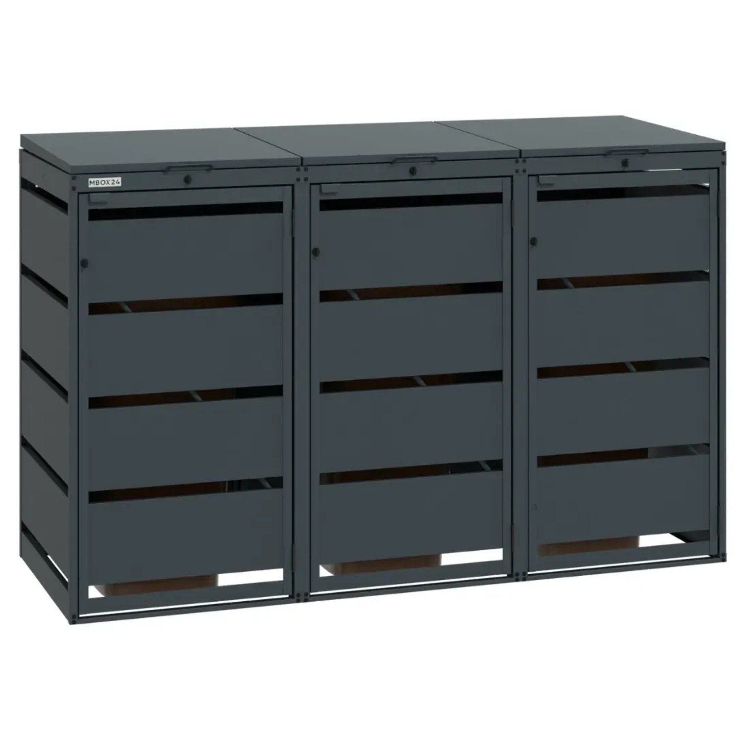 MBOX24 Classic Mülltonnenbox für 3 Mülltonnen (120L) aus Verzinktem Stahl  3er Metall Mülltonnenverkleidung in Anthrazit  Robust & Wetterfest