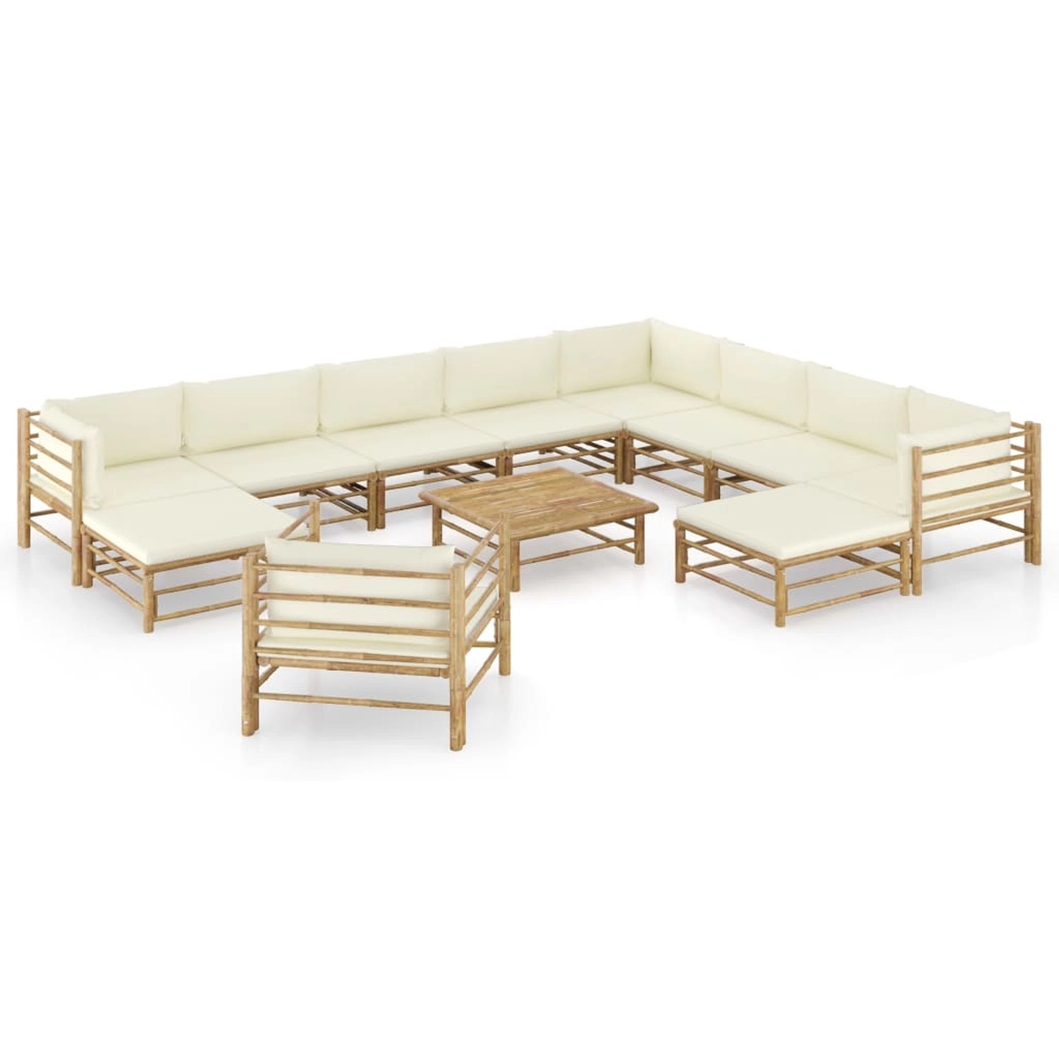 vidaXL 12-Tlg Garten-Lounge-Set mit Cremeweißen Kissen Bambus 3058225