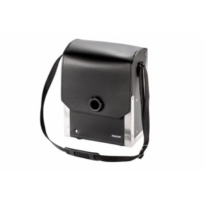 Schwarze PARAT Werkzeugtasche TOP-LINE PARALOCK aus Leder mit Tragegurt und Metallecken.