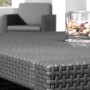 Detailaufnahme: Allibert Monaco Loungeset, graphitgrau, Tisch mit Geflechtoptik. Gartenmöbel.