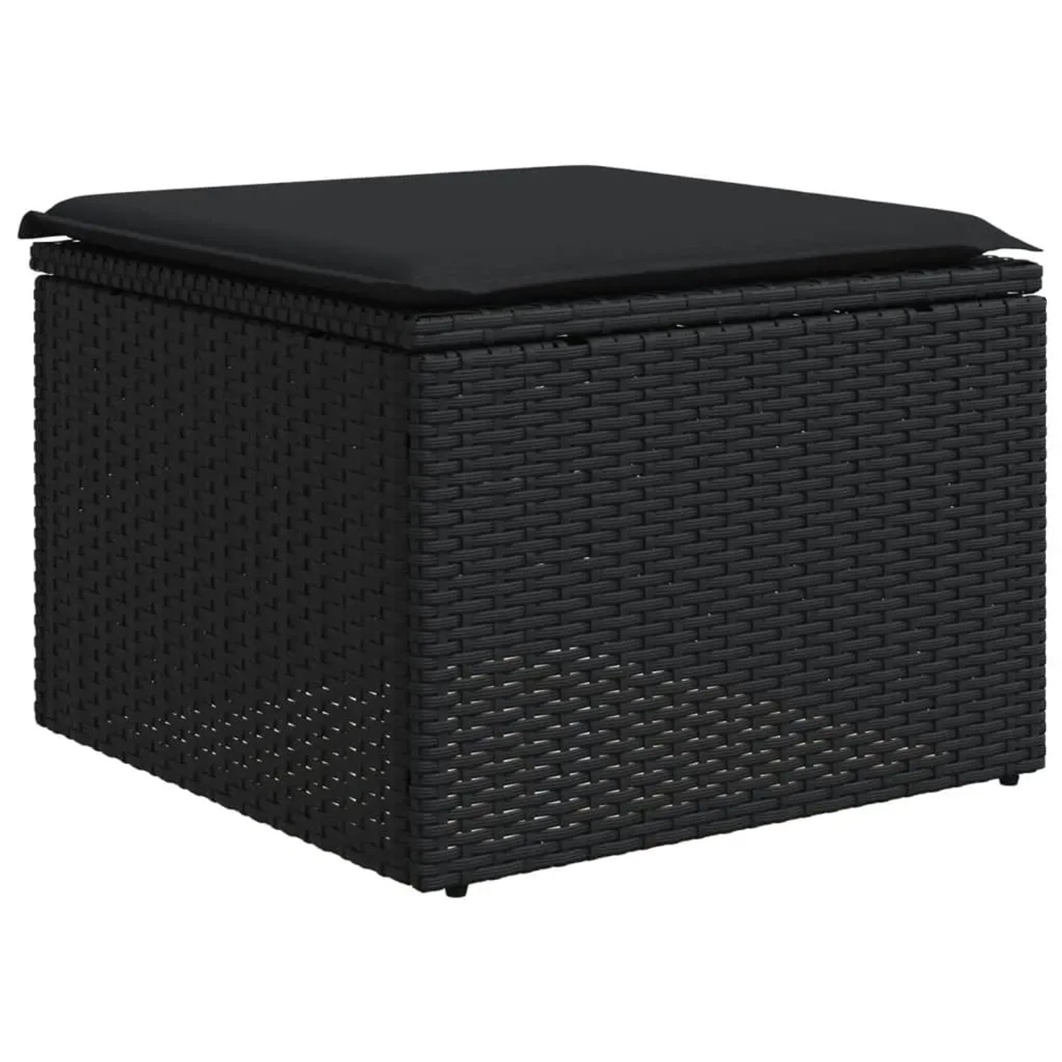 Schwarzer vidaXL Gartenhocker/Tisch aus Polyrattan mit Kissen, Teil der 11-tlg. Sofagarnitur.