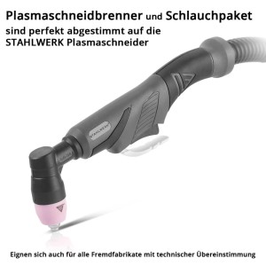 STAHLWERK Plasmaschneidbrenner AG-60/SG-55 mit 8m Schlauchpaket. Ergonomischer Griff für präzises Schneiden bis 70A.