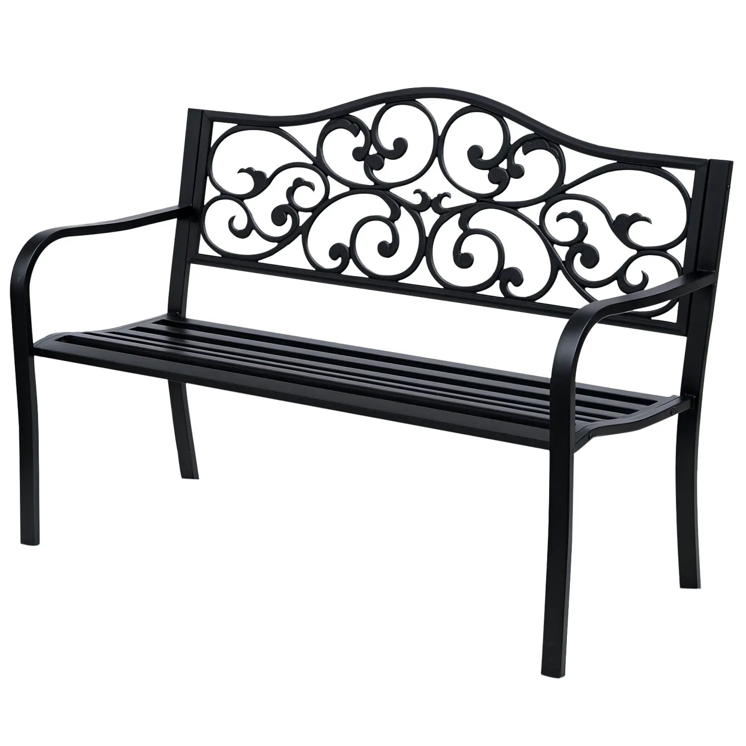 Outsunny Gartenbank Stahl Metall Schwarz 127L x 60B x 89H cm