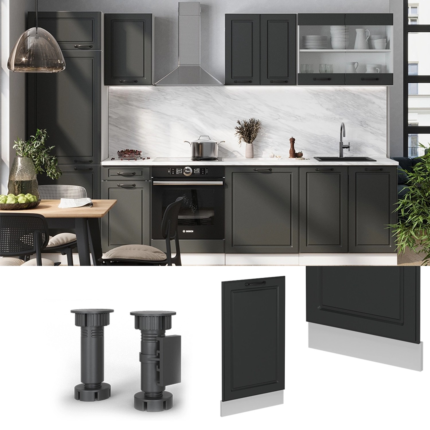 Geschirrspülblende Fame-Line Anthrazit-Gold - Landhausstil Front Für Einbaugeschirrspüler 45cm