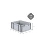 Graue PROREGAL Eurobox NextGen, 16 Liter, mit Scharnierdeckel und blauen Verschlüssen.