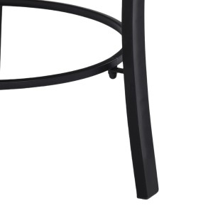 Detailaufnahme des schwarzen Stahlfußes der grünen vidaXL Feuerstelle Mosaik Keramik 68 cm.