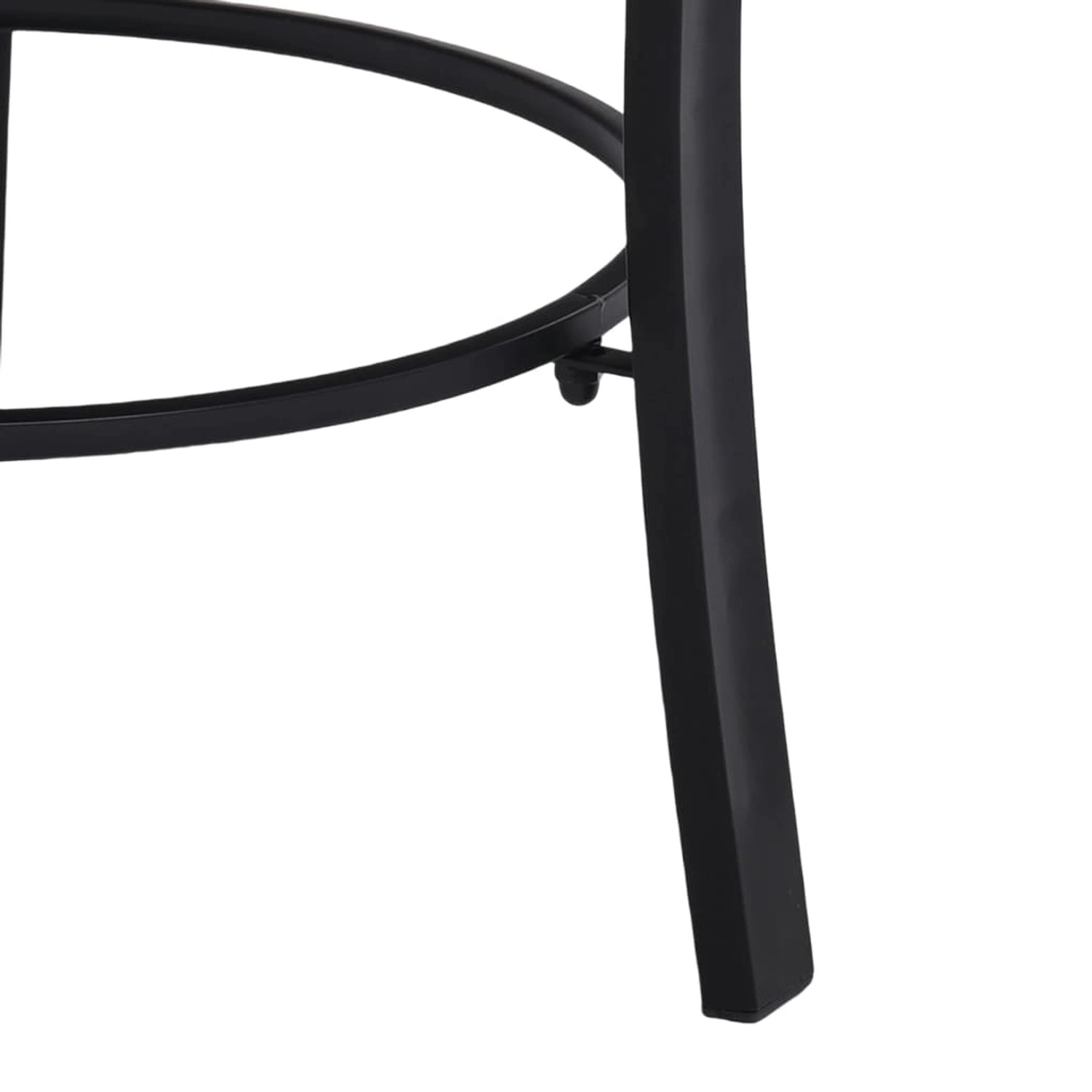 Detailaufnahme des schwarzen Stahlfußes der grünen vidaXL Feuerstelle Mosaik Keramik 68 cm.