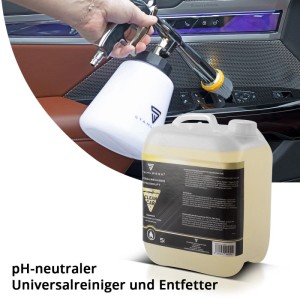 STAHLWERK Universalreiniger-Konzentrat 5L Citrus-Duft. Hand reinigt Auto-Innenraum mit Schaumreiniger. pH-neutraler Entfetter.