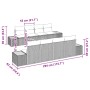 vidaXL Garten-Sofa-Set, 9-teilig, beige Poly Rattan, mit Maßangaben für Abmessungen.