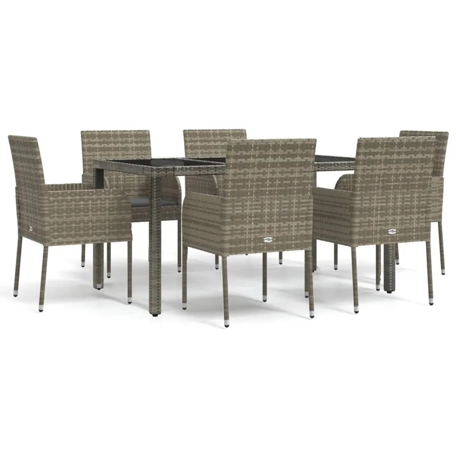 vidaXL 7-Tlg Garten-Essgruppe mit Kissen Grau Poly Rattan 3185008