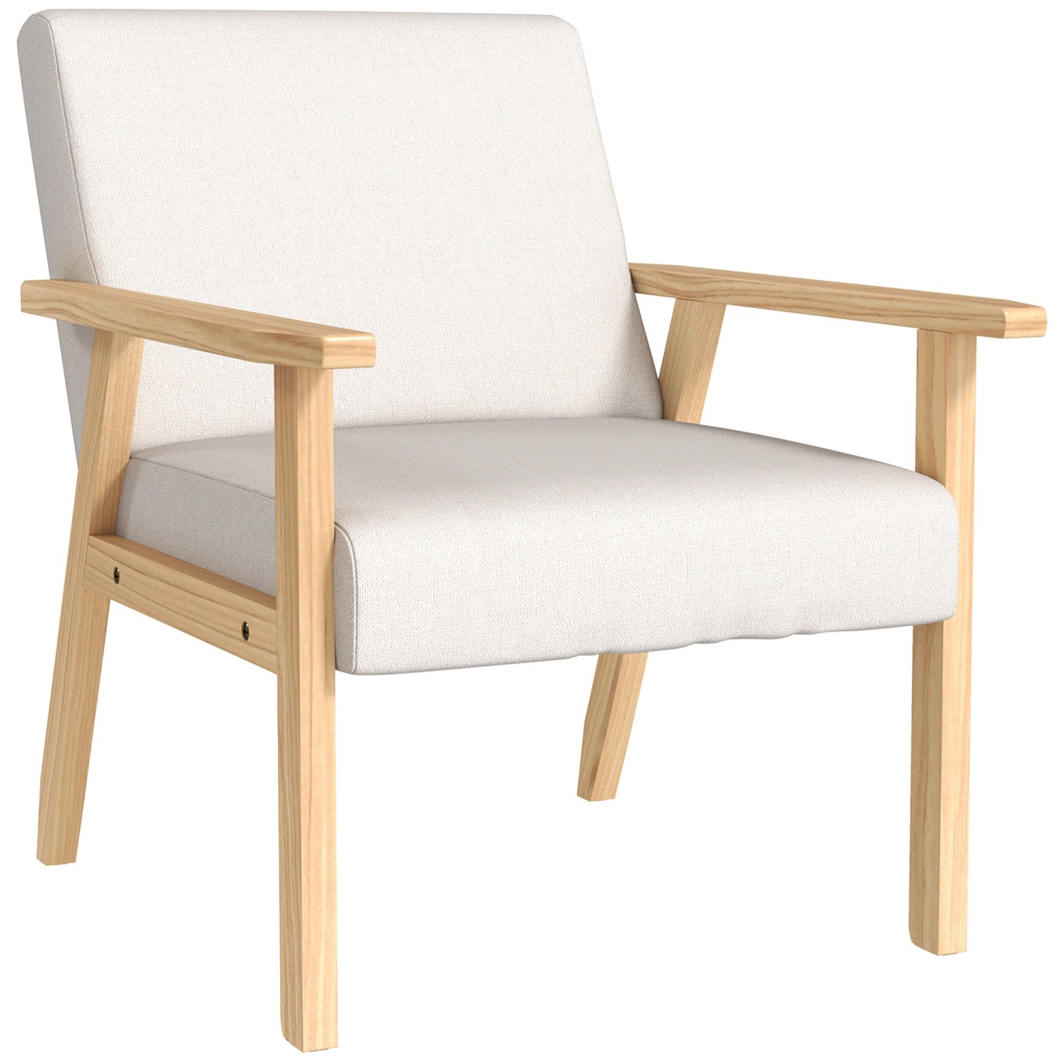 HOMCOM Sessel Leinen Kiefernholzbeine Schaumstoff Cremeweiß 64L x 70B x 72H cm