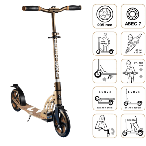 Six Degrees Aluminium Scooter mit Klappmechanismus und Ständer 205 mm Höhenverstellbar Golden Dusk Testsieger