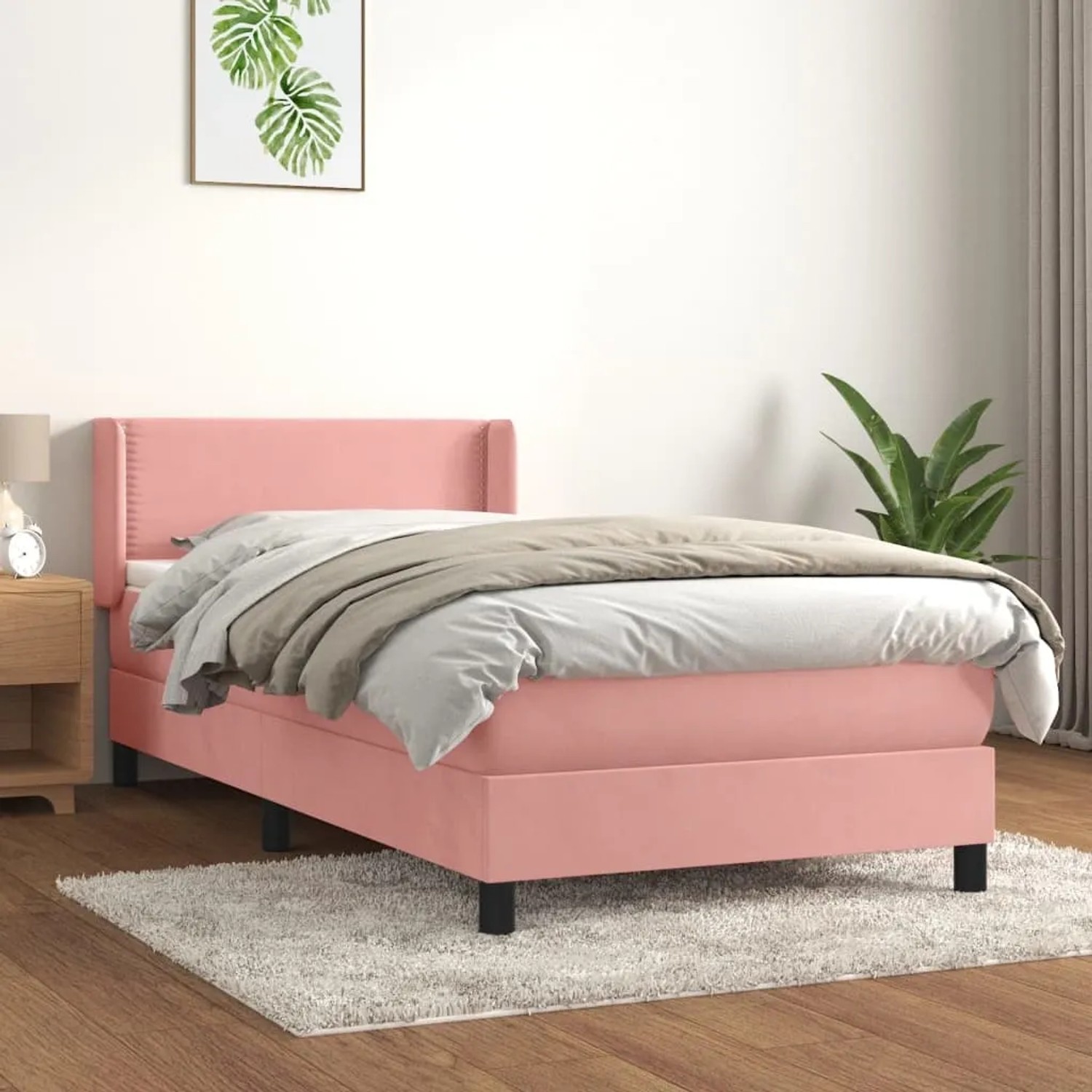 Rosa vidaXL Boxspringbett (100x200 cm) mit Matratze und Samtbezug.
