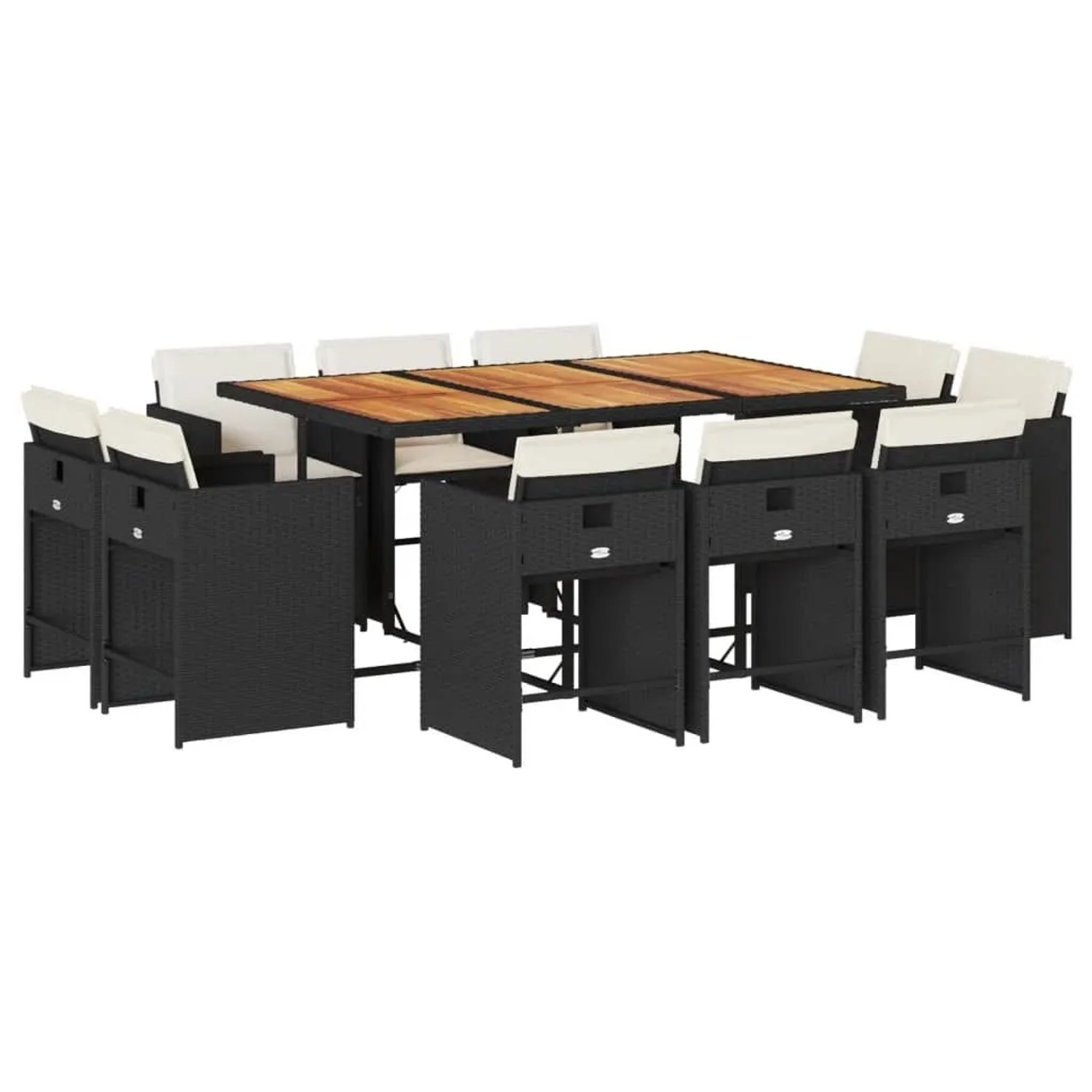 vidaXL 11-Tlg Garten-Essgruppe mit Kissen Schwarz Poly Rattan 3211215