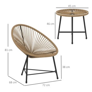 Outsunny Gartenmöbel Set mit Rattan-Stuhl und Tisch aus Stahl und Naturholz.
