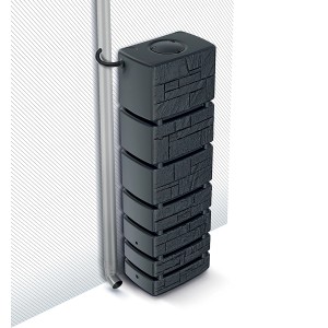 Anthrazitfarbene Waterform Regentonne Tower Stone mit 350 l Fassungsvermögen in Steinoptik.