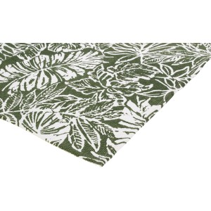 Gemusterter OBI Baumwollteppich in Grün-Weiß, 60x90 cm. Wollteppich mit Blätter Muster.